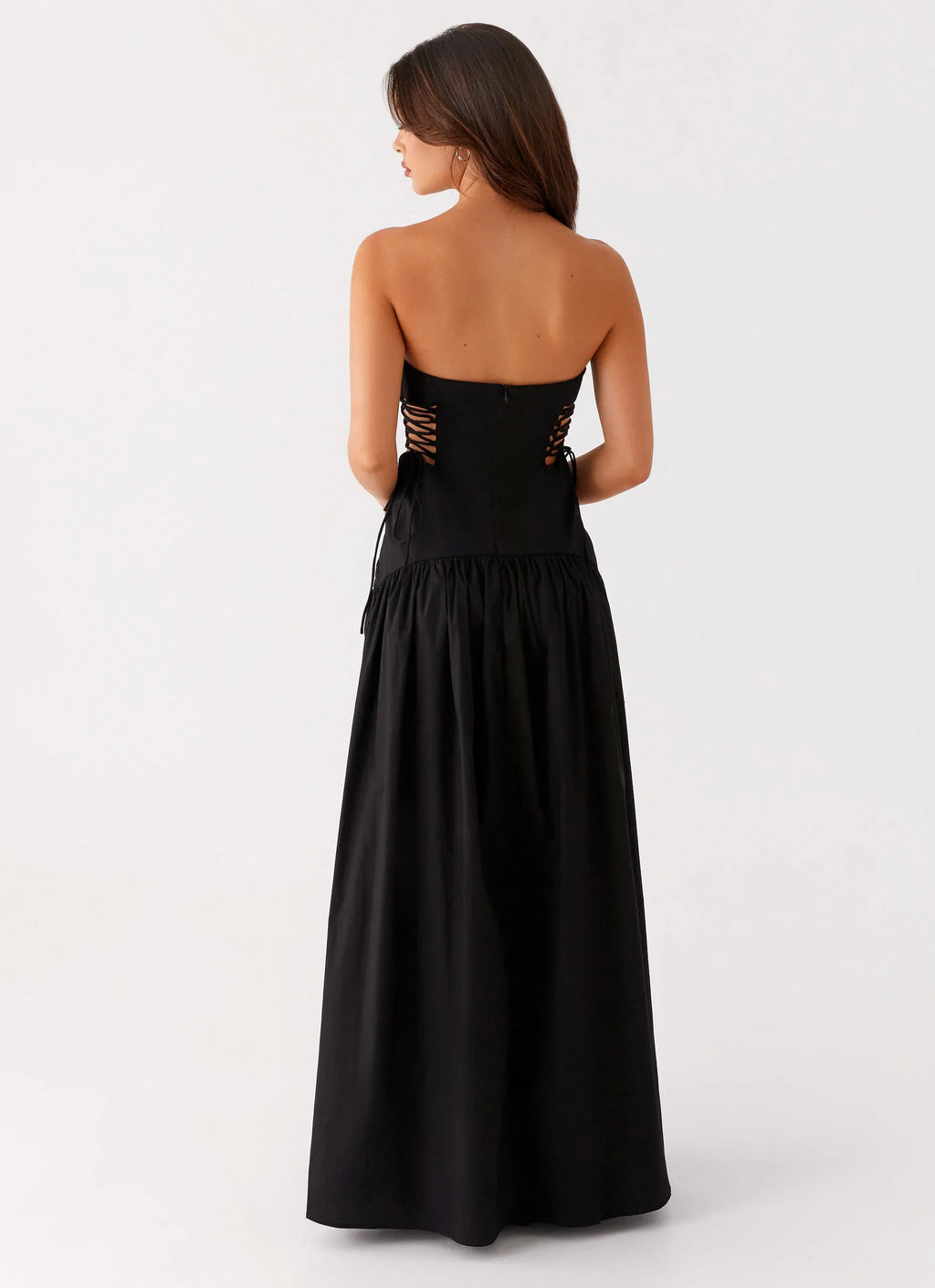 Charming A Line Strapless Sleeveless Lace Up Back Floor Length Plus Size Evening Dress