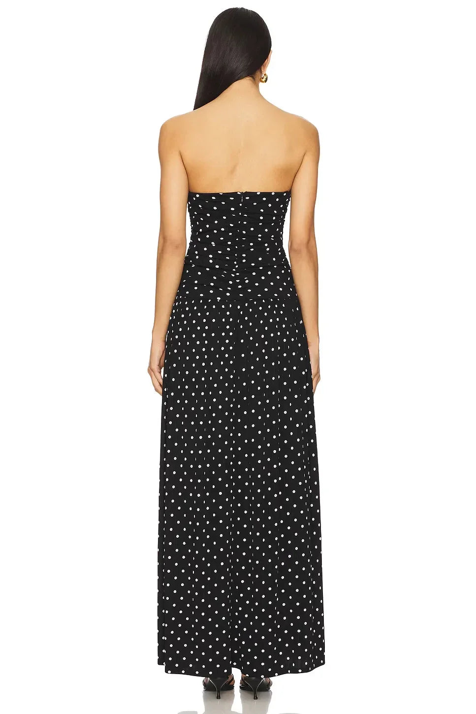 Charming A Line Strapless Sleeveless Polka Dot Floor Length Evening Dress