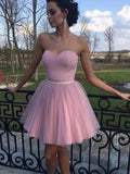 Charming A-Line Sweetheart Neck Strapless Beaded Mini Homecoming Dress