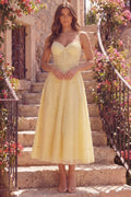 Charming A-Line Sweetheart Spaghetti Strap Beaded Midi Cocktail Dress