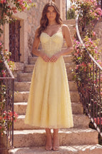 Charming A-Line Sweetheart Spaghetti Strap Beaded Midi Cocktail Dress