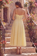 Charming A-Line Sweetheart Spaghetti Strap Beaded Midi Cocktail Dress