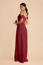 Charming Flowy Chiffon V Neck Cold Shoulder Open Back Floor Length Bridesmaid Dresses