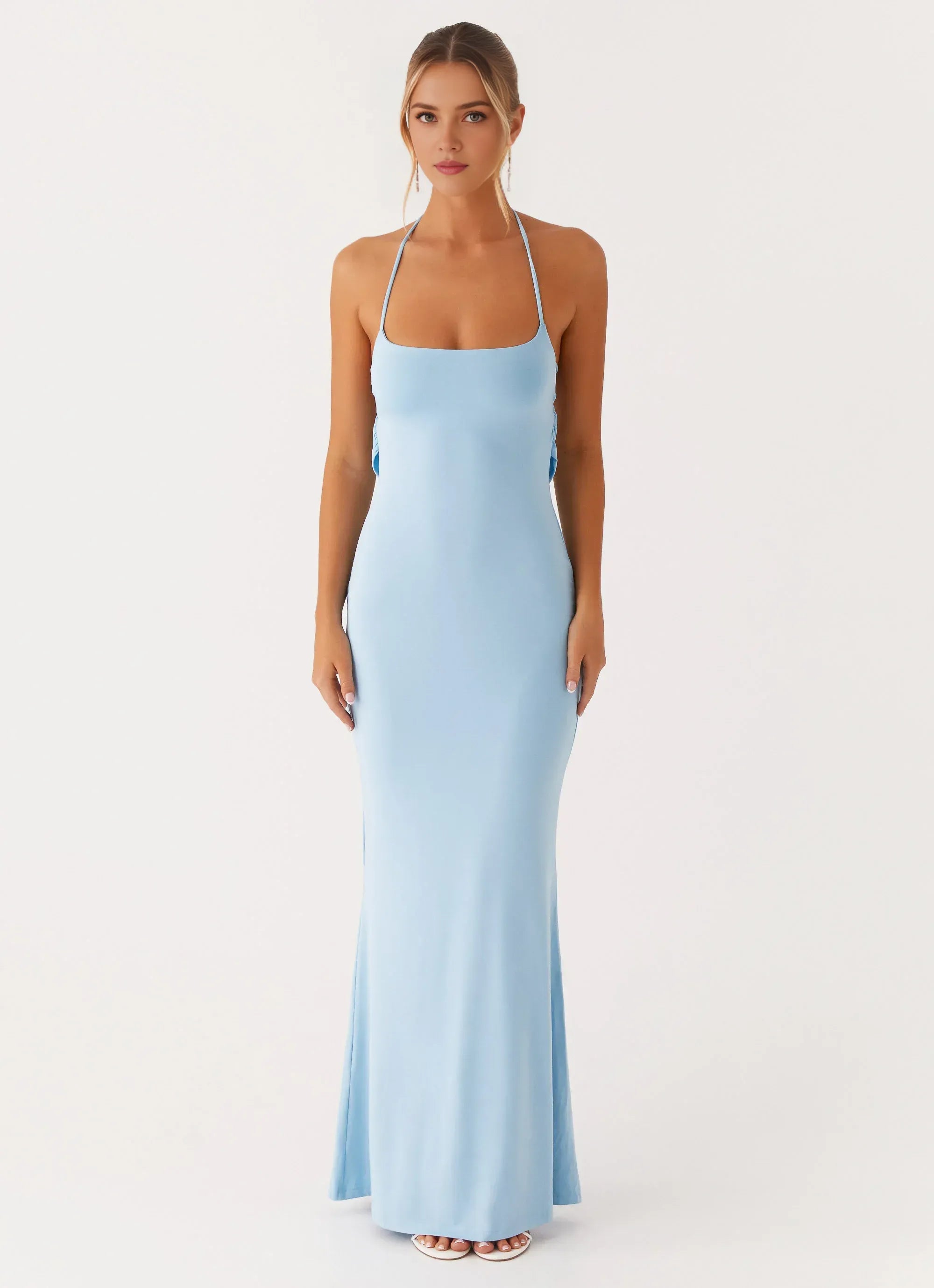 Charming Mermaid Halter Neck Sleeveless Crisscross Back Floor Length Plus Size Evening Dress