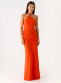 Charming Mermaid Halter Neck Sleeveless Draped Front Floor Length Plus Size Evening Dress
