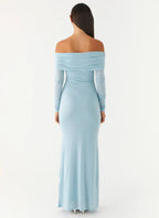 Charming Mermaid Off Shoulder Long Sleeve Ruched Back Floor Length Plus Size Evening Dress