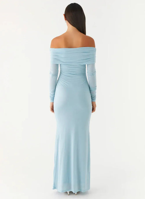 Charming Mermaid Off Shoulder Long Sleeve Ruched Back Floor Length Plus Size Evening Dress