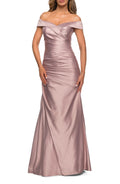 Charming Mermaid Off Shoulder Short Sleeve Ruched Back Floor Length Evening Dress