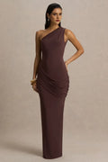 Charming Mermaid One Shoulder Draped Sleeve Open Back Floor Length Evening Dress