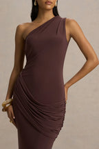 Charming Mermaid One Shoulder Draped Sleeve Open Back Floor Length Evening Dress