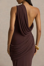Charming Mermaid One Shoulder Draped Sleeve Open Back Floor Length Evening Dress