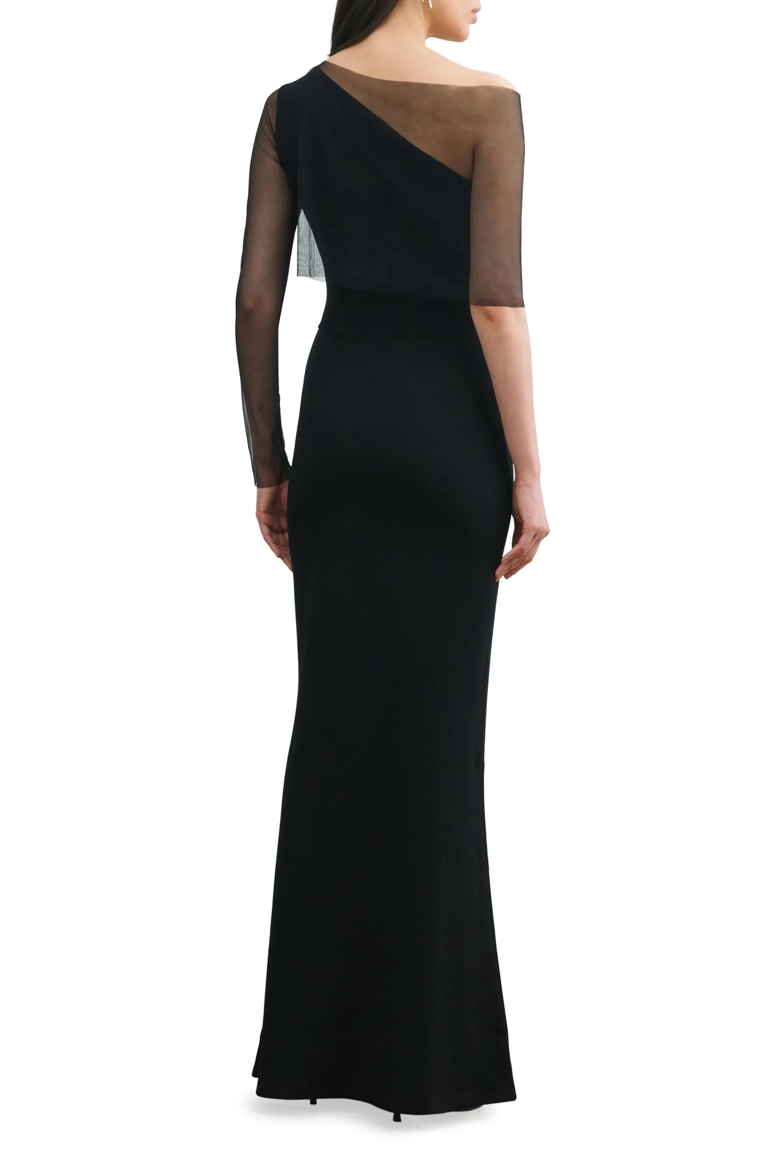 Charming Mermaid One Shoulder Sheer Sleeve Plain Back Floor Length Evening Dress