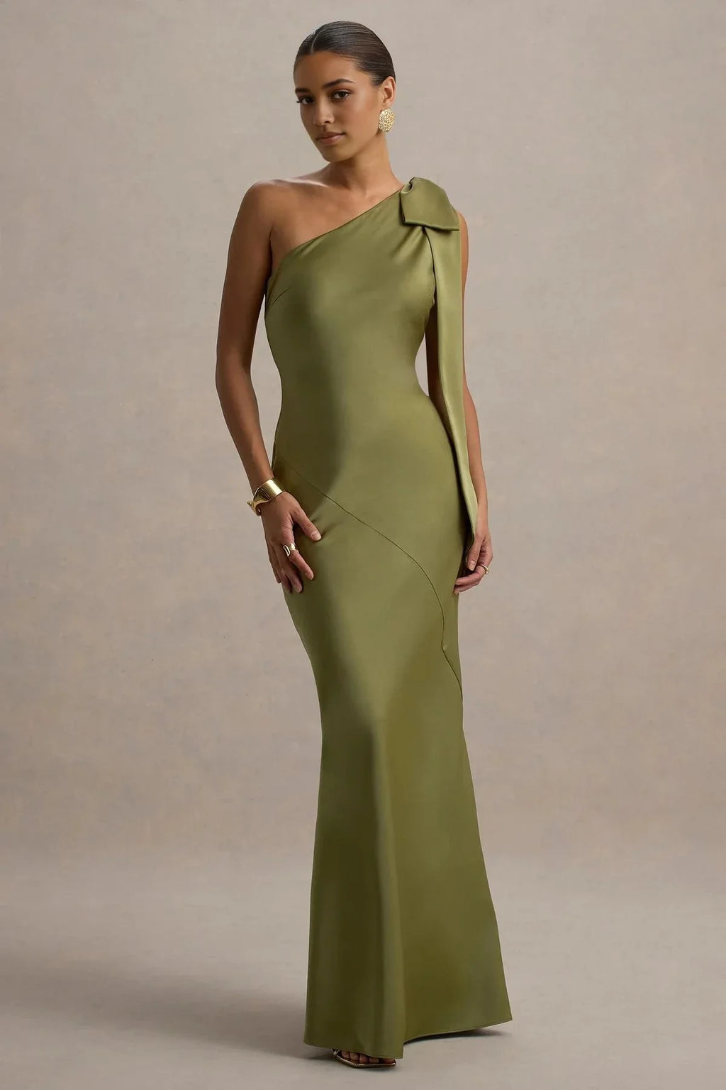 Charming Mermaid One Shoulder Sleeveless Bow Accent Floor Length Evening Dress