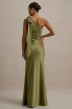 Charming Mermaid One Shoulder Sleeveless Bow Accent Floor Length Evening Dress