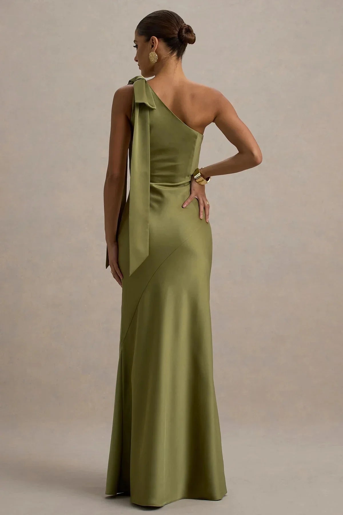 Charming Mermaid One Shoulder Sleeveless Bow Accent Floor Length Evening Dress
