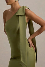 Charming Mermaid One Shoulder Sleeveless Bow Accent Floor Length Evening Dress
