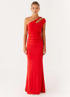 Charming Mermaid One Shoulder Sleeveless Ruched Back Floor Length Plus Size Evening Dress