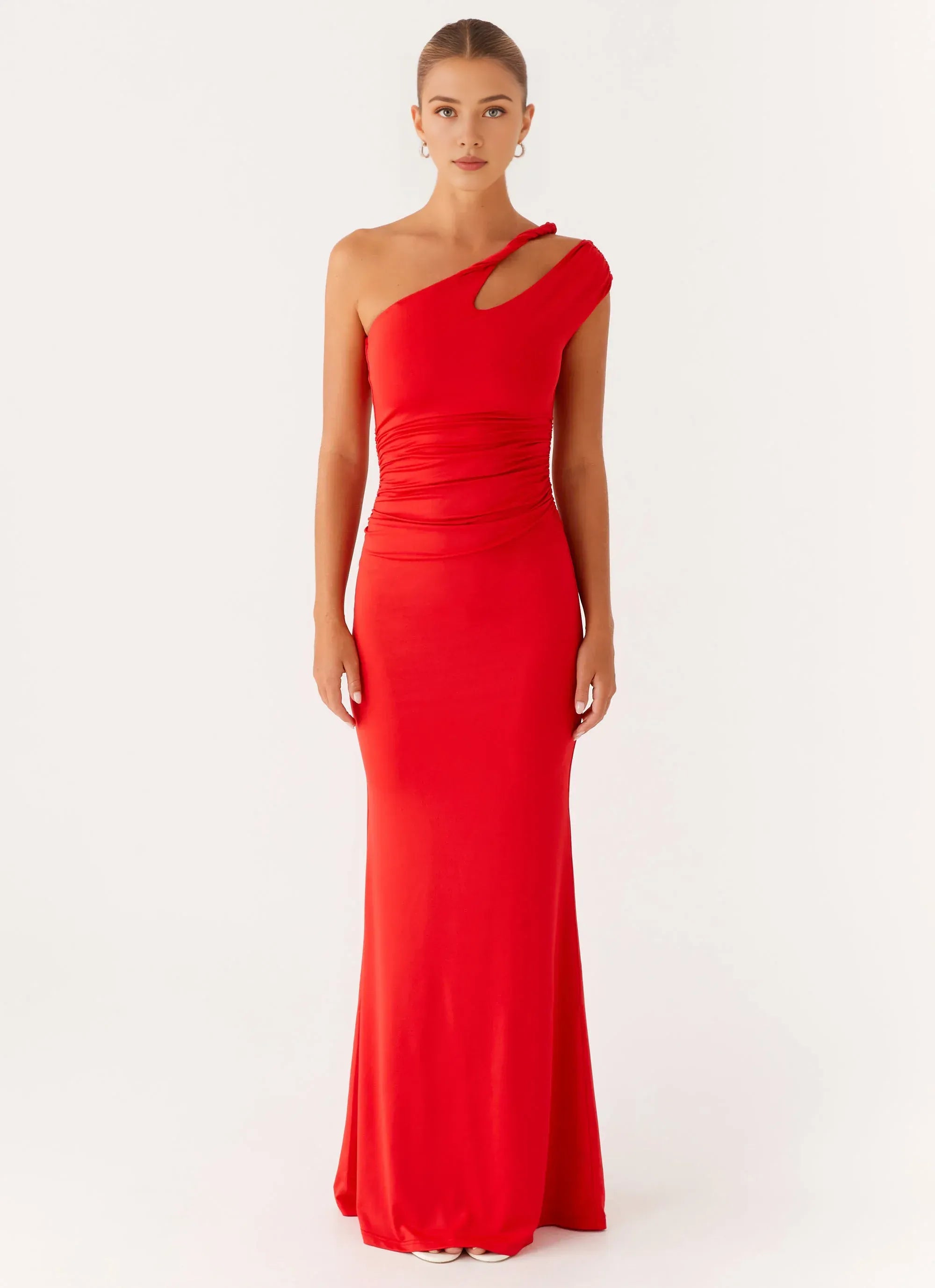 Charming Mermaid One Shoulder Sleeveless Ruched Back Floor Length Plus Size Evening Dress