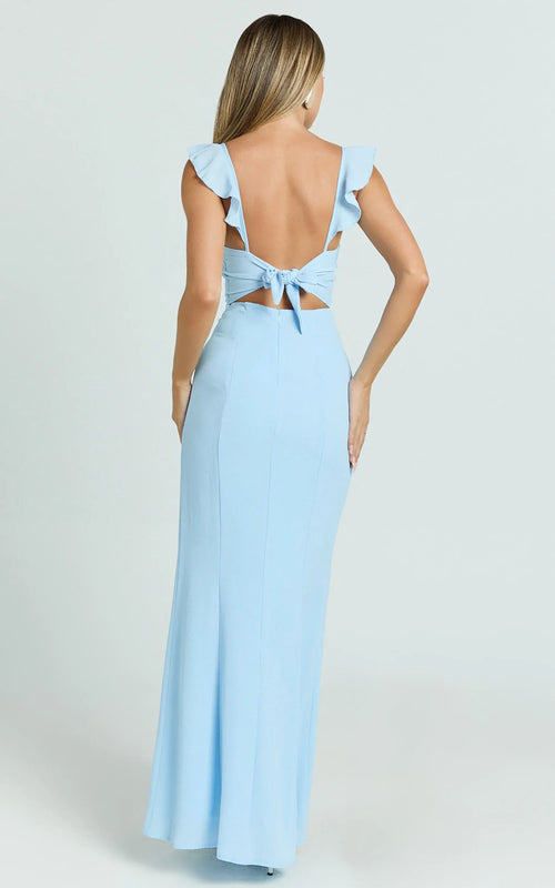Charming Mermaid Plunge Neck Sleeveless Tie Back Floor Length Plus Size Evening Dress