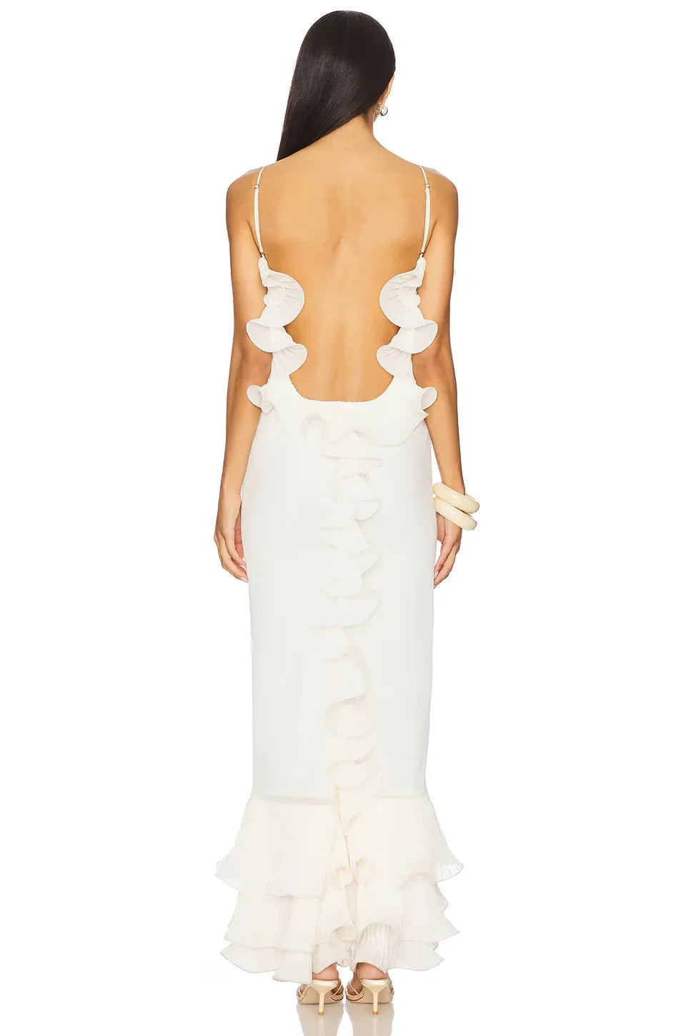 Charming Mermaid Spaghetti Strap Sleeveless Open Back Tiered Floor Length Evening Dress