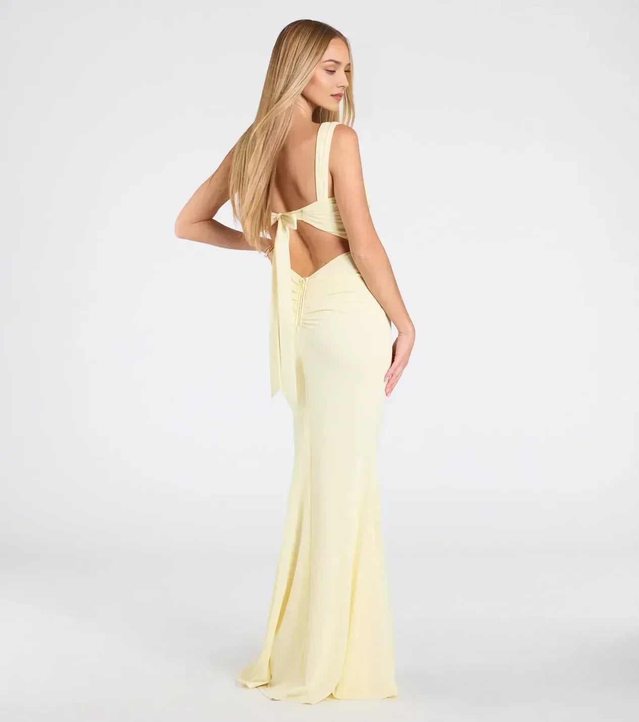 Charming Mermaid Square Neck Sleeveless Bow Back Floor Length Prom Dress