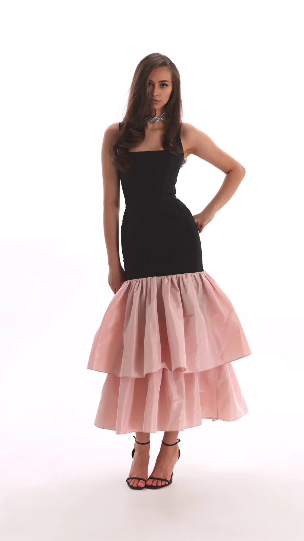 Charming Mermaid Square Neck Sleeveless Zipper Back Tiered Floor Length Evening Dress