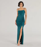 Charming Mermaid Square Neck Spaghetti Strap Ruched Side Zipper Back Floor Length Prom Dress