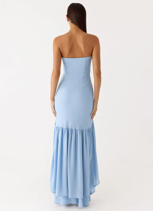 Robe de Soirée Charmante Sirène sans Bretelles sans Manches Coupe Asymétrique Volants Longueur Ras du Sol Grande Taille