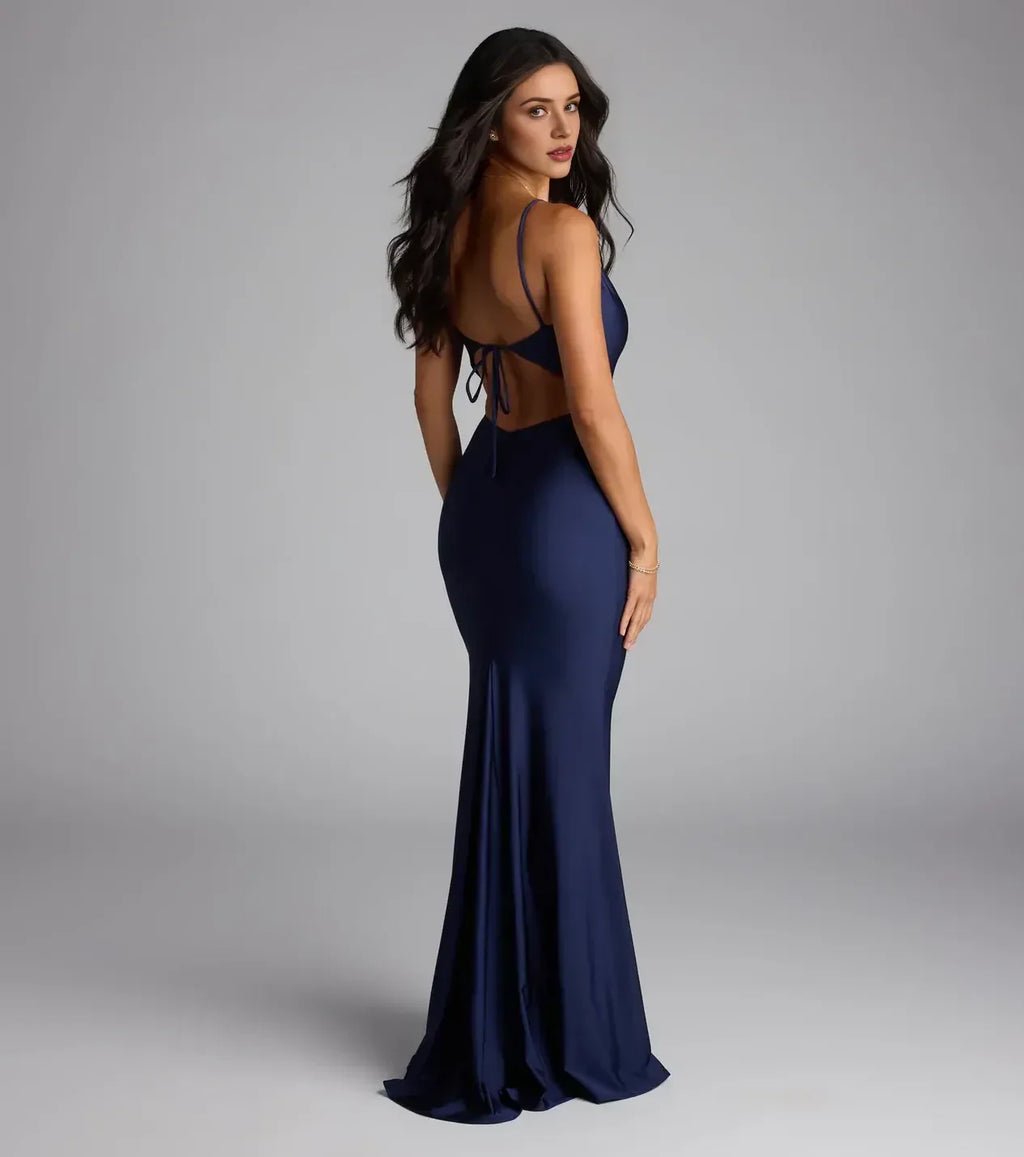 Charming Mermaid Sweetheart Neck Spaghetti Strap Tie Back Floor Length Prom Dress