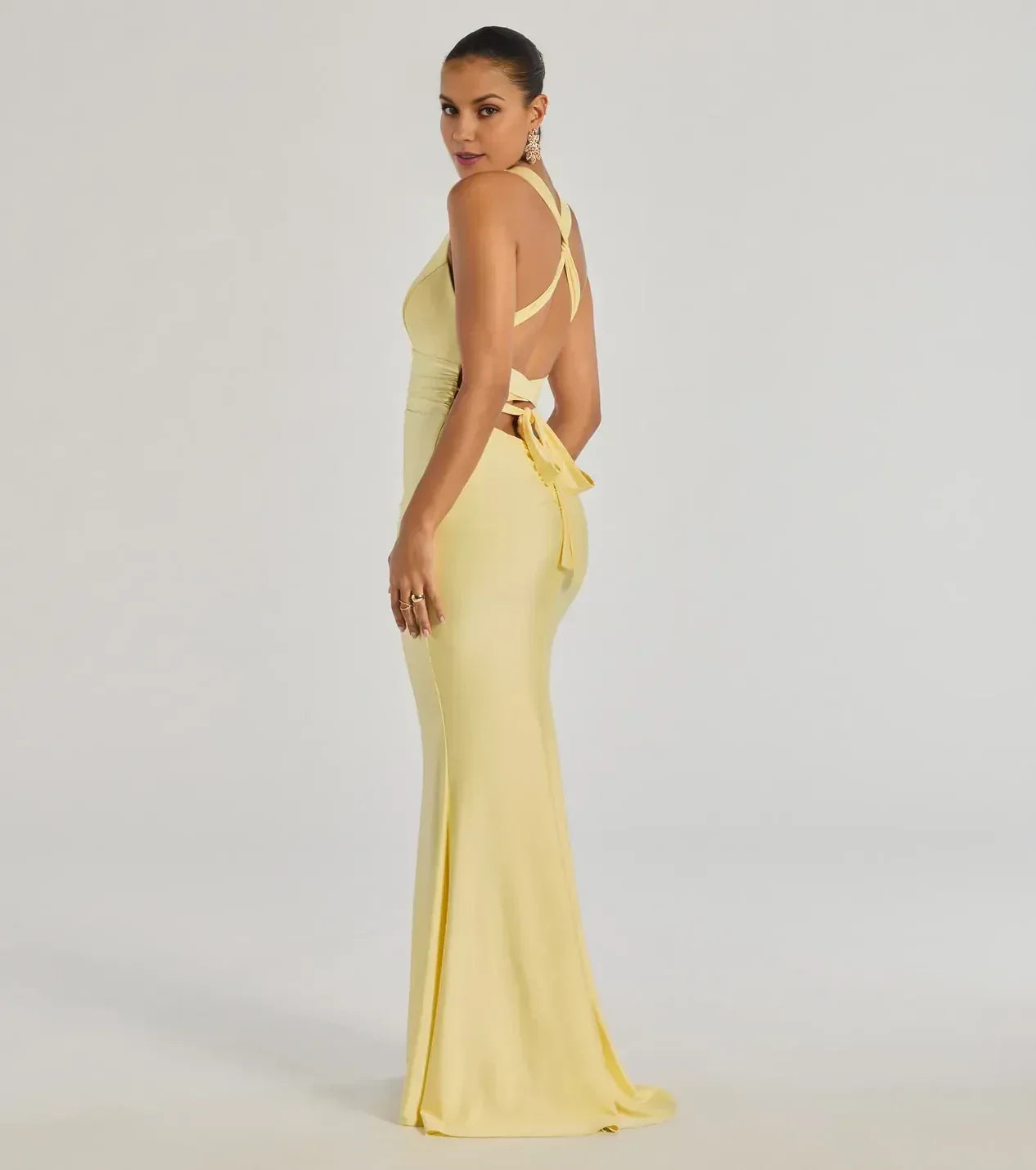 Charming Mermaid V Neck Sleeveless Crisscross Back Floor Length Prom Dress