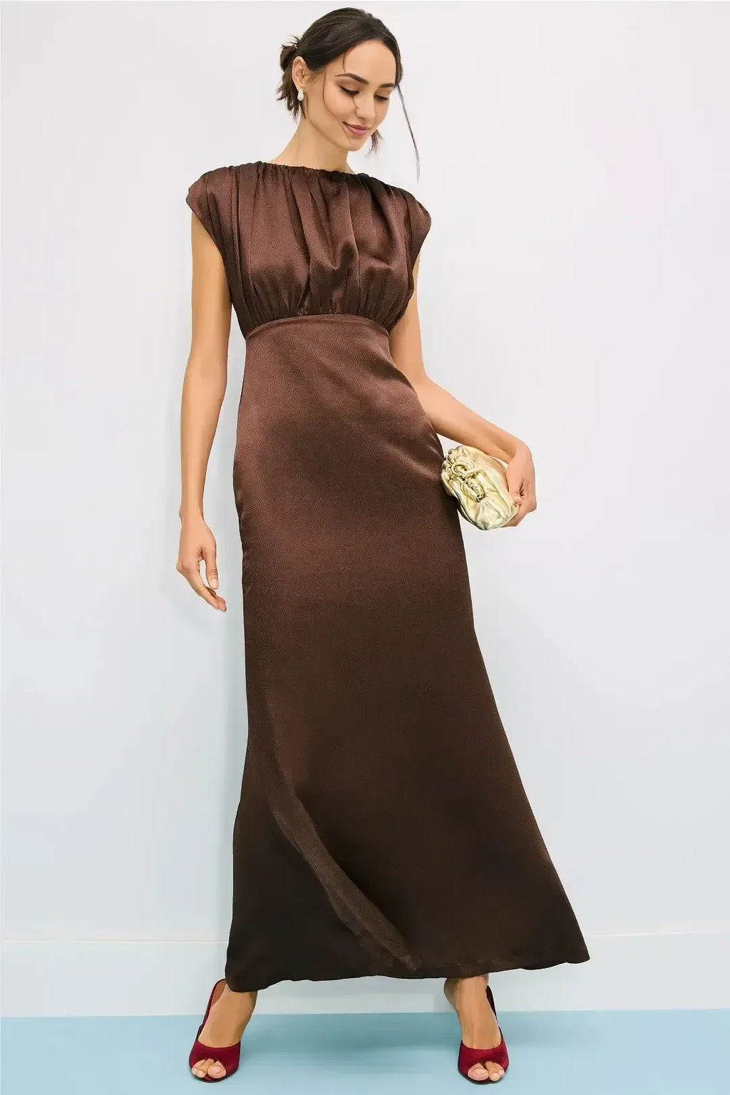 Charming Sheath Boat Neck Cap Sleeve Ruched Bodice Floor Length Plus Size Prom Dress
