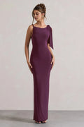 Charming Sheath Boat Neck Draped Sleeve Zipper Back Floor Length Evening Dress