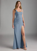 Charming Sheath Chiffon Square Neck Sleeveless Cross Back Floor Length Bridesmaid Dress