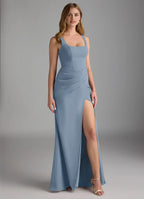Charming Sheath Chiffon Square Neck Sleeveless Cross Back Floor Length Bridesmaid Dress