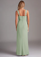 Charming Sheath Chiffon Sweetheart Spaghetti Strap Square Back Floor Length Bridesmaid Dress