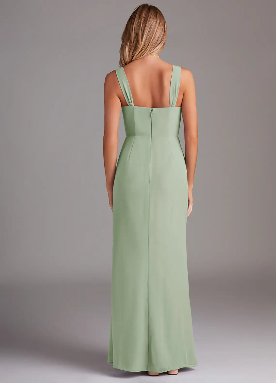 Charming Sheath Chiffon Sweetheart Spaghetti Strap Square Back Floor Length Bridesmaid Dress