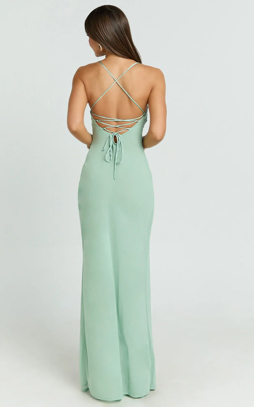 Charming Sheath Cowl Neck Sleeveless Lace Up Back Floor Length Plus Size Evening Dress