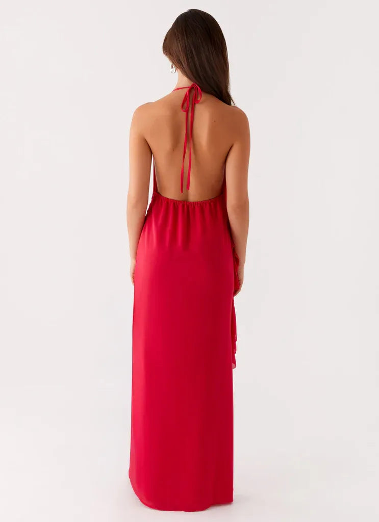 Charming Sheath Cowl Neck Sleeveless Ruffled Trim Floor Length Plus Size Evening Dress