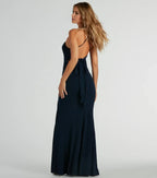 Charming Sheath Cowl Neck Spaghetti Strap Bow Back Floor Length Prom Dress