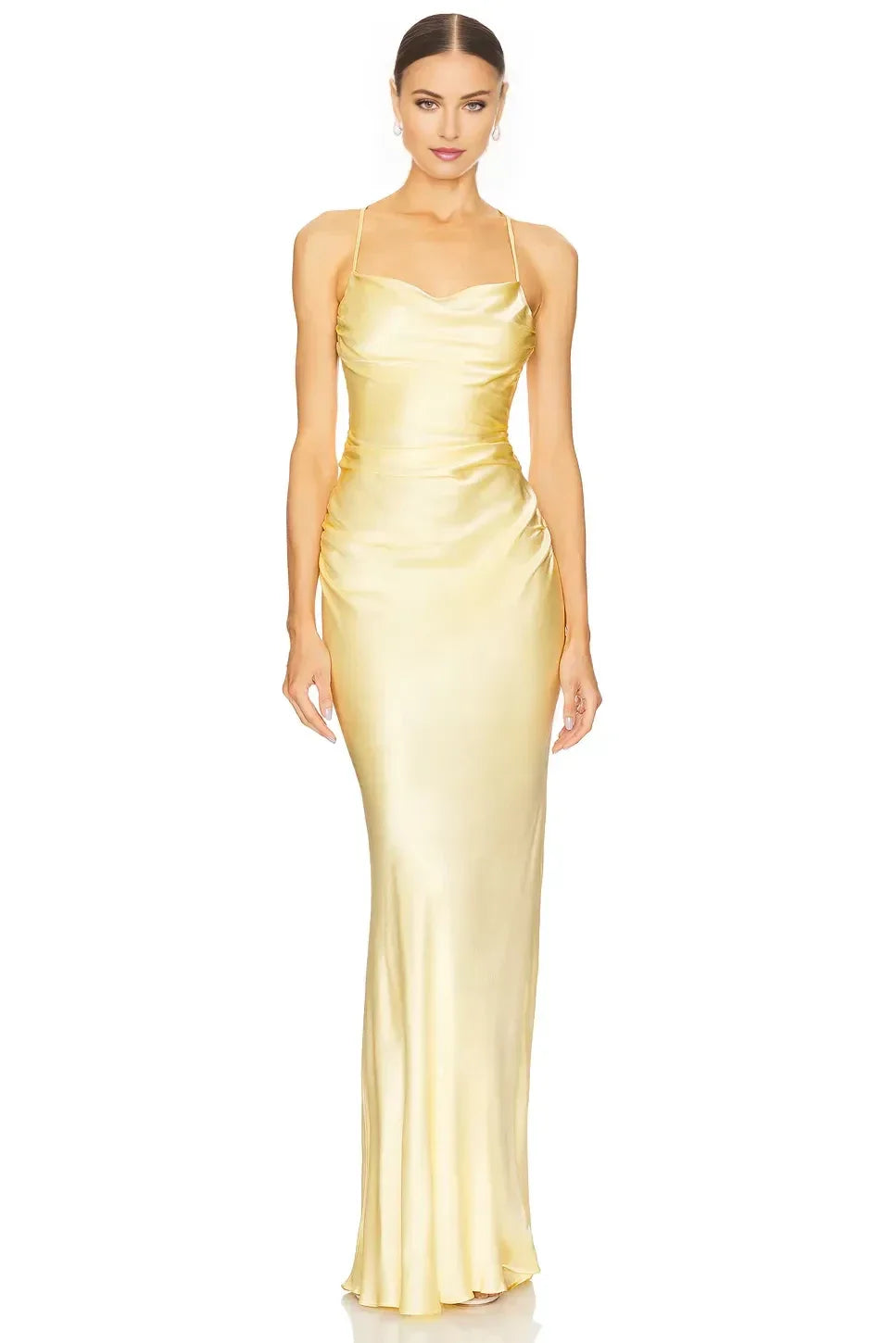 Charming Sheath Cowl Neck Spaghetti Strap Crisscross Back Maxi Evening Dress