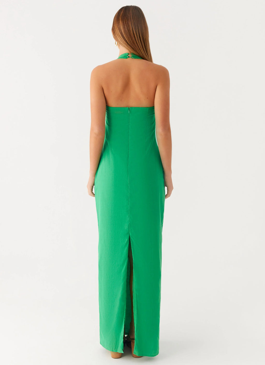 Charming Sheath Halter Neck Sleeveless Open Back High Slit Floor Length Plus Size Evening Dress