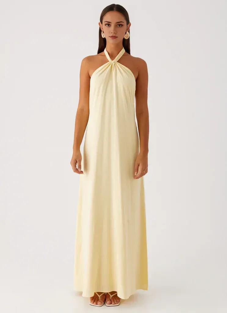 Charming Sheath Halter Neck Sleeveless Tie Back Floor Length Plus Size Evening Dress