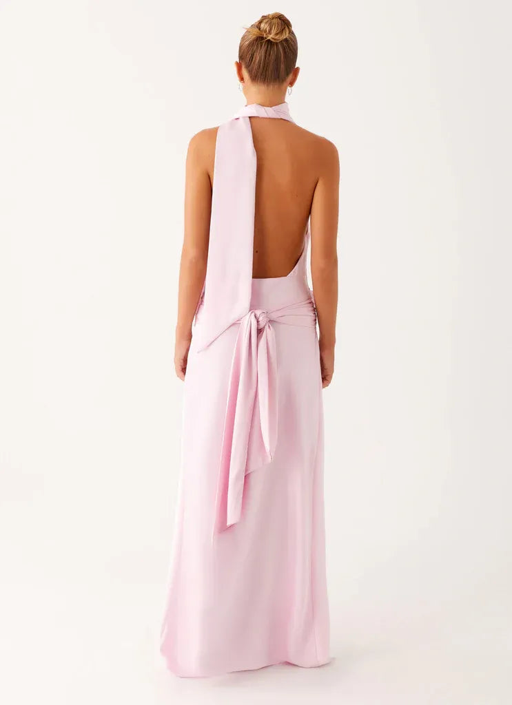 Charming Sheath Halter Neck Sleeveless Tie Back Floor Length Plus Size Evening Dress
