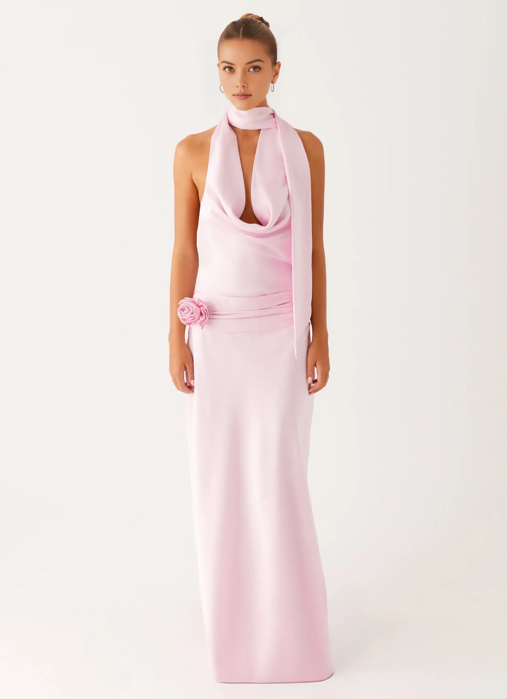 Charming Sheath Halter Neck Sleeveless Tie Back Floor Length Plus Size Evening Dress