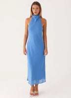 Charming Sheath Halter Neck Sleeveless Tie Back Midi Length Plus Size Evening Dress