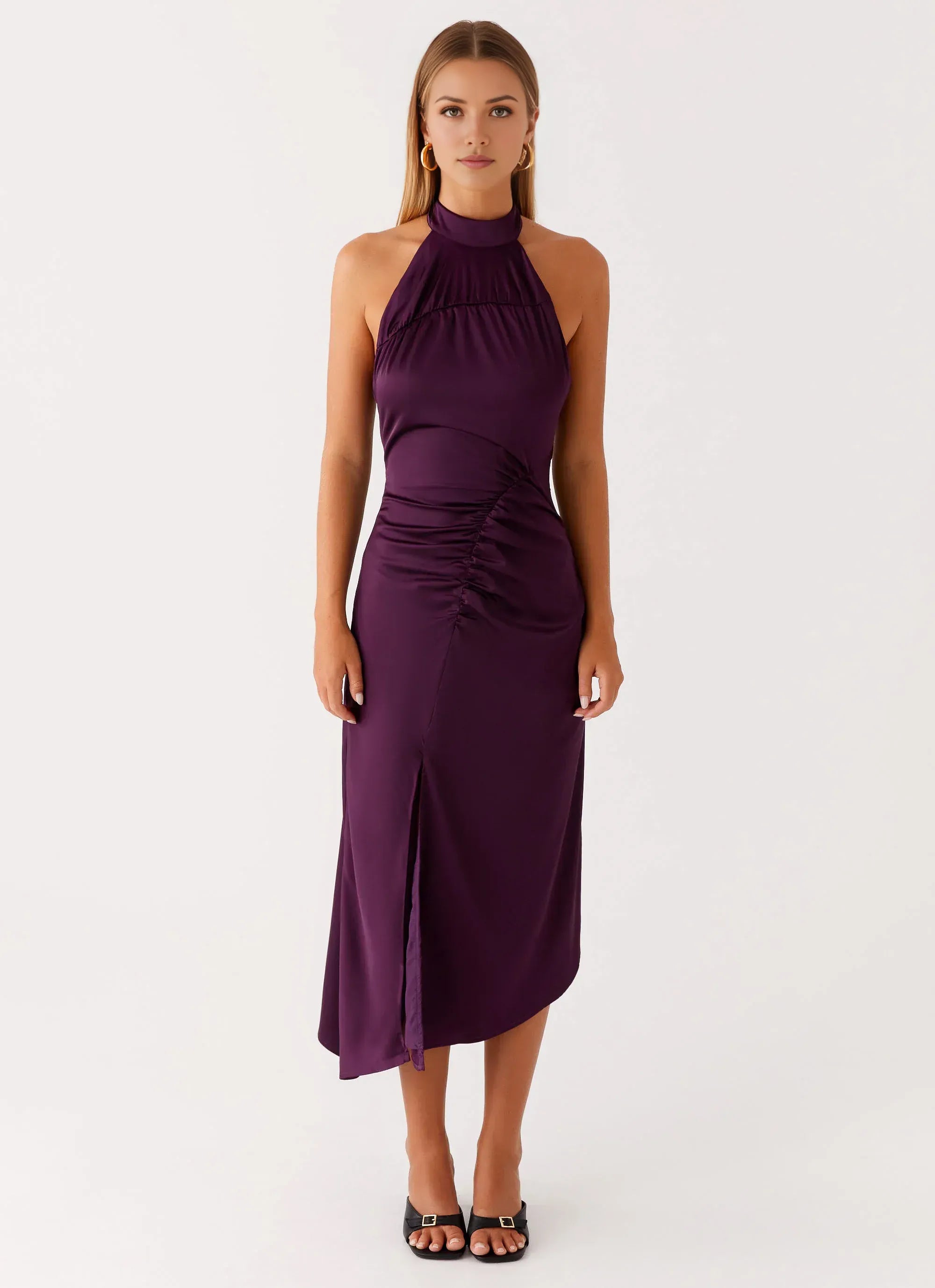 Charming Sheath High Neck Sleeveless Tie Back Asymmetric Midi Plus Size Evening Dress