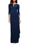 Charming Sheath Keyhole Neck Three Quarter Sleeve Plain Back Floor Length Evening Dress