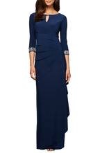 Charming Sheath Keyhole Neck Three Quarter Sleeve Plain Back Floor Length Evening Dress