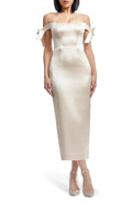Charming Sheath Off Shoulder Bow Sleeve Zipper Back Midi Length Evening Dress