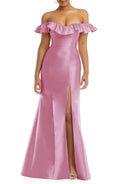 Charming Sheath Off Shoulder Ruffled Sleeve Zipper Back Floor Length Evening Dress